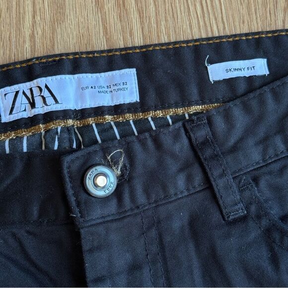 Zara skinny fit Black cotton blend 5 pockets pants Men size 32 - Picture 3 of 10